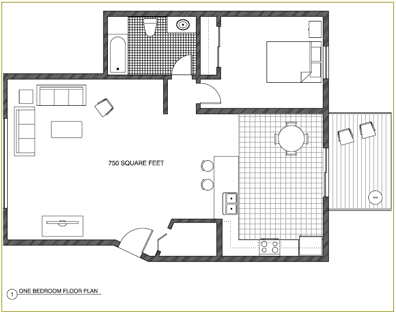 One Bedroom/One Bath Floorplan - Two Bedroom Unit