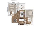 Two bedroom layout with private baths and separated sleeping areas