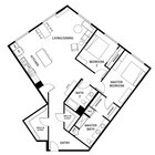 Modern floor plan featuring a spacious master bedroom with ensuite, a second bedroom, open kitchen, and a stylish living/dining area.
