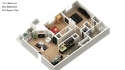 2 HAB/1 BA 884 ft²