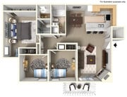 2 habitaciones/1 baño