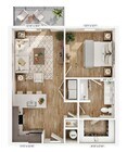 Explore the thoughtfully designed layout of this chic one-bedroom apartment, offering style and comfort.