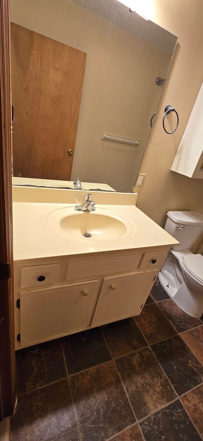 vanity with wide mirror