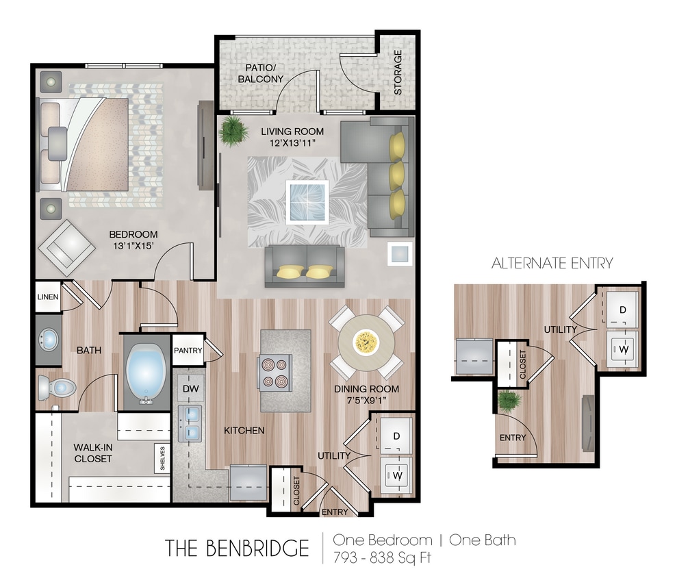 Floor Plan - The Benbridge | 1 Bed | 1 Bath | 11DNR