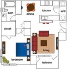 1 Bedroom 825 sq ft