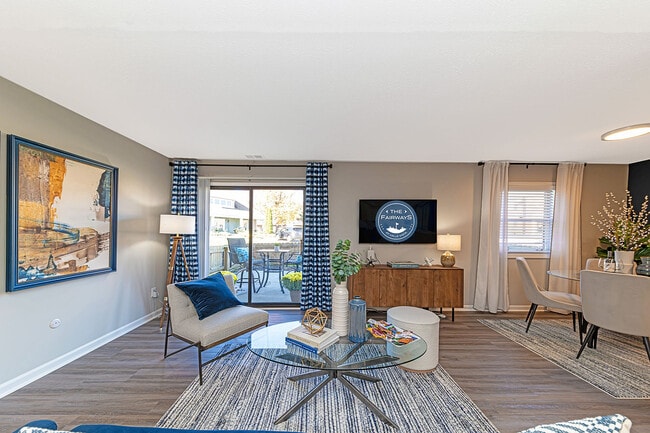 Spacious living room with hardwood-style flooring