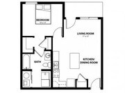 At 626 SF, the 1 bedroom, 1 bathroom A1 floor plan is a smart layout with everything you need: a private bedroom, open living space, and in-unit laundry.
