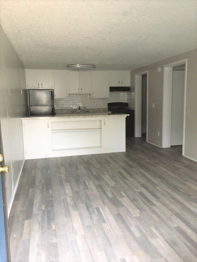 Living room / kitchen of renovated unit. - The Village at Iris Glen Apartments