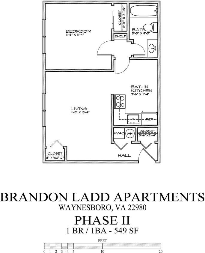 Floor Plan - Phase 2 - 1 Bed/1 Bath - Unrenovated