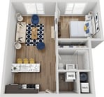 Explore this chic urban apartment layout designed for comfort and style.