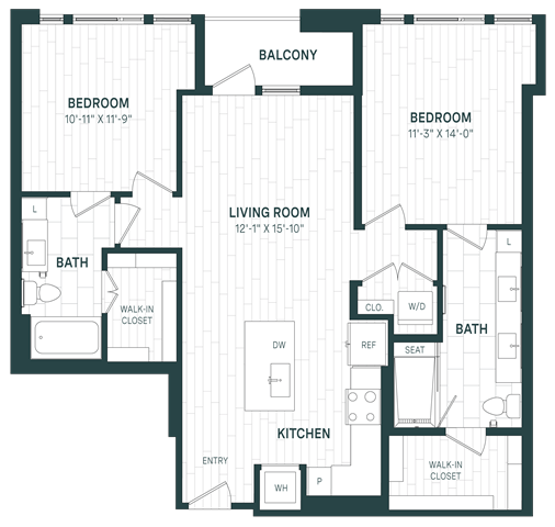 Floor Plan - 2 Bed/2 Bath-C01a-P