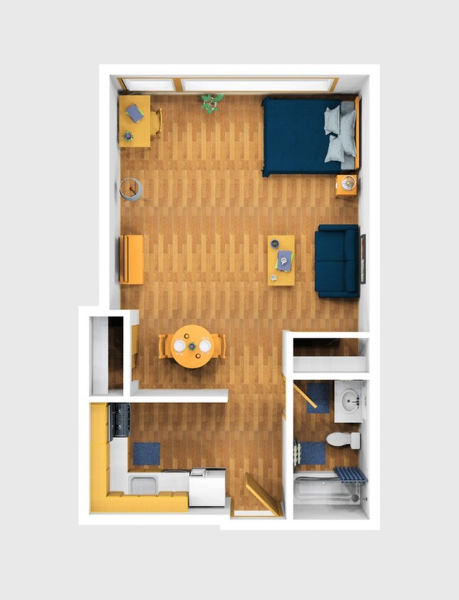 Studio Furnished 3D View - Large Studio Apartment
