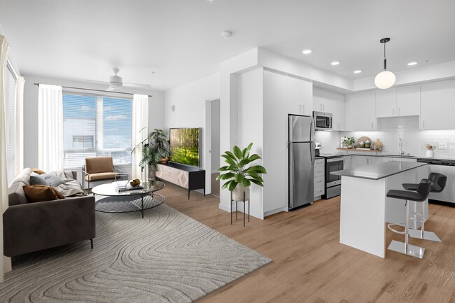 Kitchen and Living Room - Alexan Gateway Apartments
