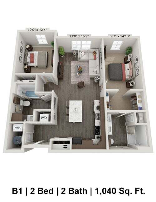 Floor Plan - 2 Bed/2 Bath - B1A