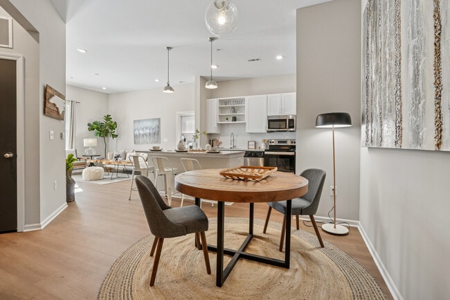 Dining area with hard surface flooring