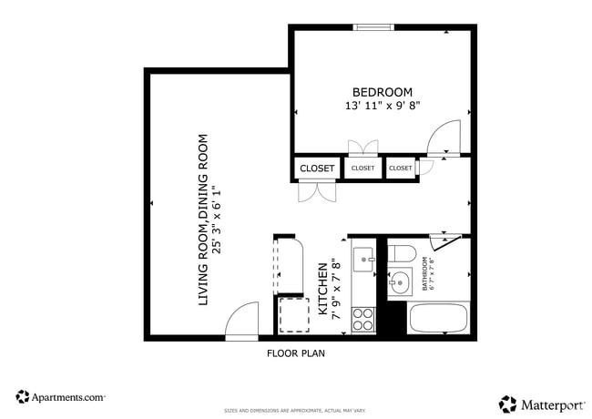 1BR, 1BA - 635SF