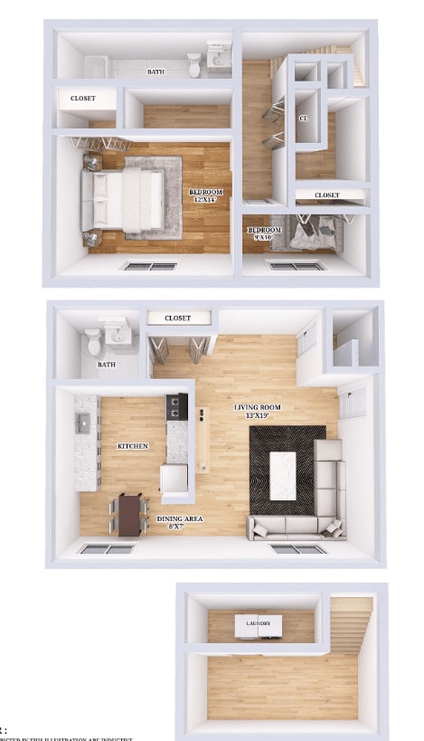 Floor Plan - 2 bedroom 1 and a Half Bath Townhouse