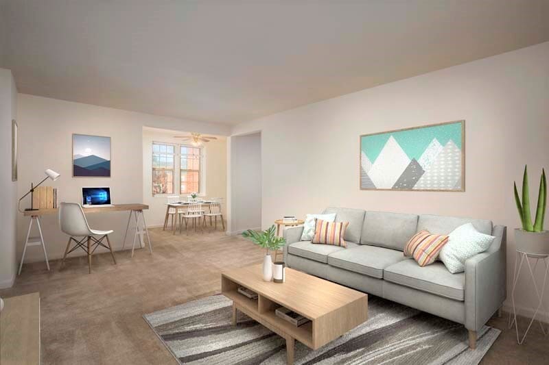 Spacious living and separate dining area at Kaywood Gardens Apartments in Mount Rainier, MD