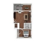 3D Furnished Rendering of 1-Bedroom Floor Plan