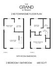 Plano de planta de casa adosada de 2 habitaciones