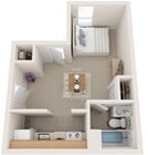 Small Studio, 365 sqft, Fully Equipped Galley Kitchen, Heat and Hot Water Included