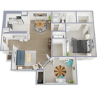 One bedroom, one bath, 900 square foot apartment
