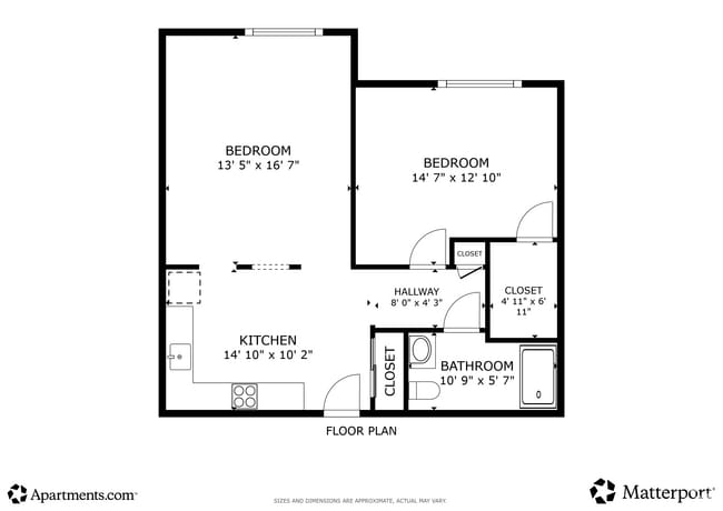 1BR, 1BA - 784SF - Hawkins Apartments