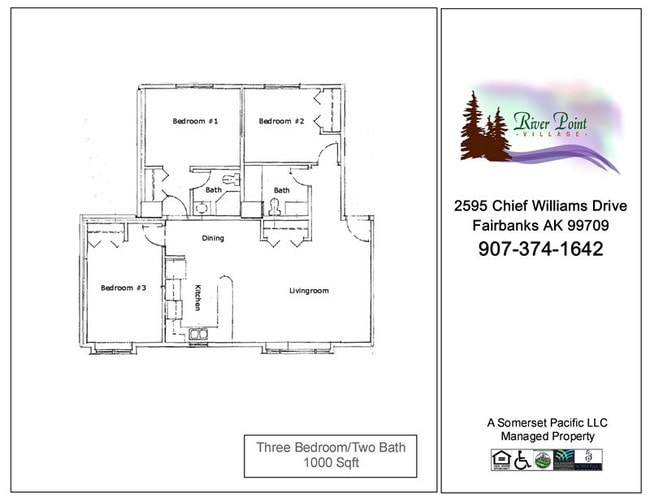 RVPT-Three Televisor de pantalla plana de habitación, FP - River Point Village Apartments