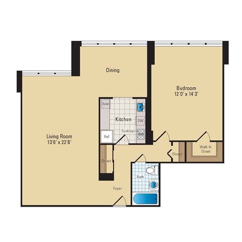 Floor Plan - 1 Bed - 1 Bath | A07