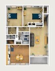Vista 3D de dos habitaciones amuebladas (superior)