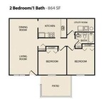 2 Bed/ 1 Bath Floorplan