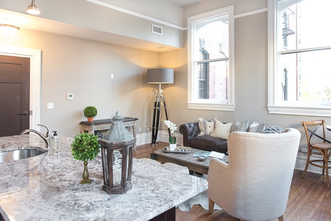 Typical View from Granite Top Kitchen Island into Living Area