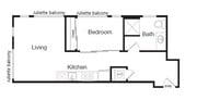 X01 Unidades urbanas de 1 dormitorio 301-701 (562-564 pies cuadrados)
