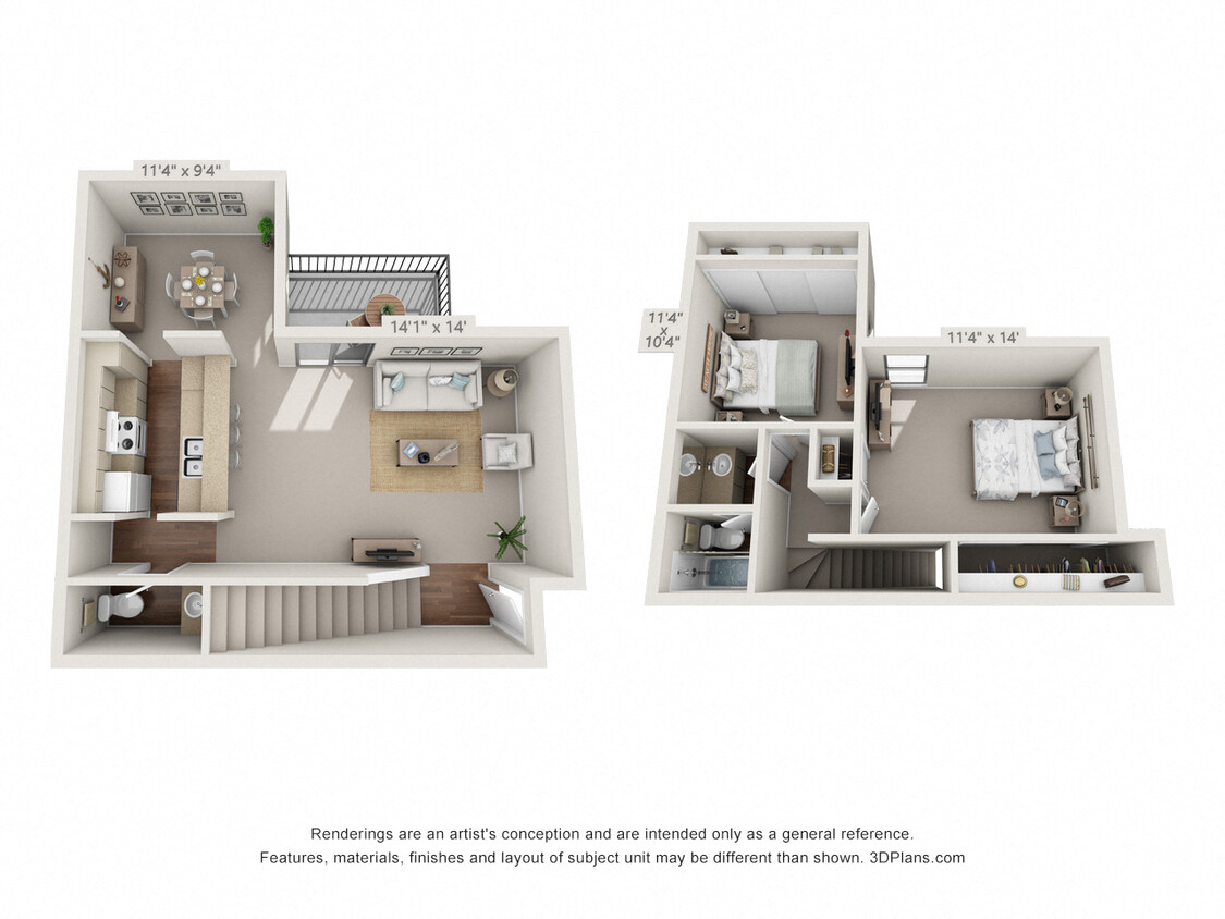 Floor Plan - 2 Bedroom,  1 1/2 Bath B