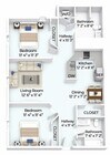 Two Bed, Two Bath, Style 2 Floor Plan
