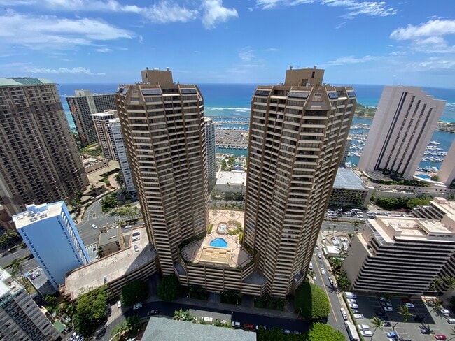 Discovery Bay towers with pool on 11th floor.