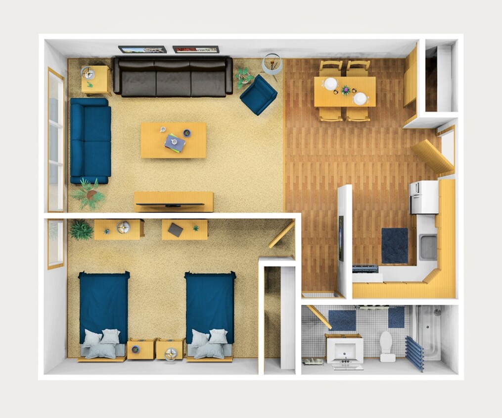 One Bedroom Furnished 3D View - 1 Bedroom, 1 Bath