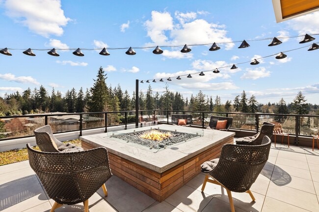 Terraza en la azotea con hogueras y áreas de descanso