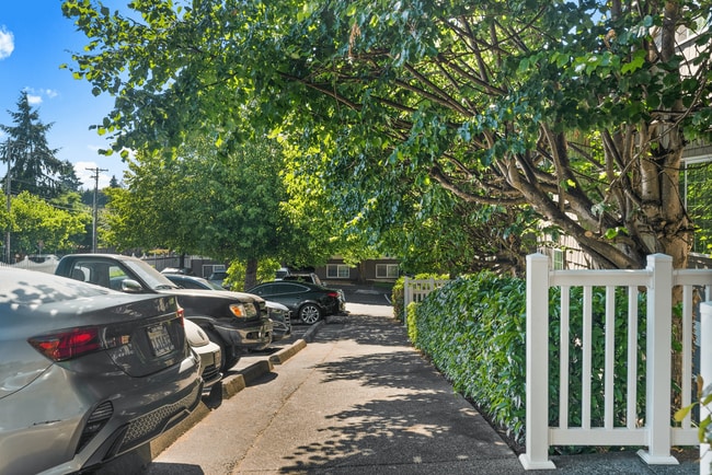 Sidewalk access alongside convenient resident parking.