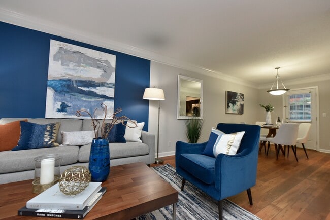 Spacious living room with hardwood-style flooring