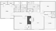 2 BR x 2 BA - A Floorplan
