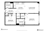 2BR, 2BA - 850SF