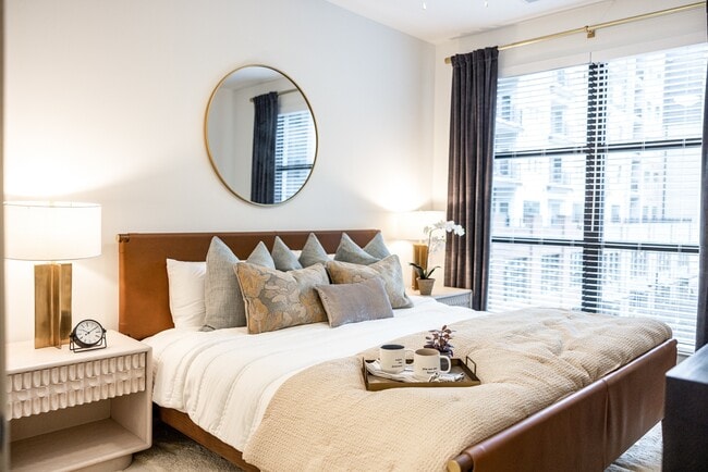 Cozy bedroom with natural light.