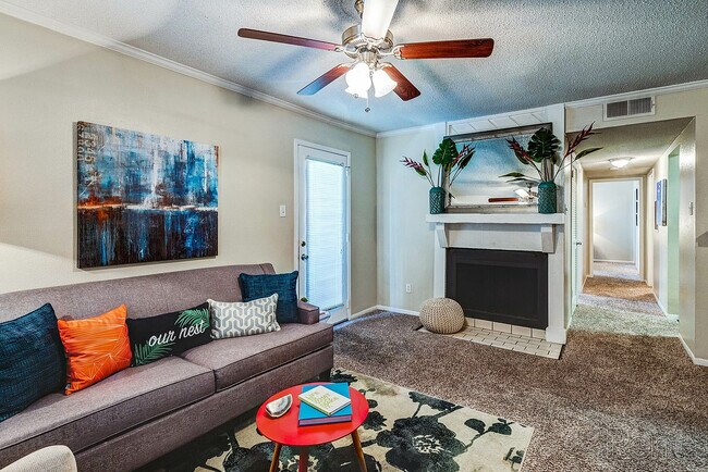 Living Area With Fireplace Hallway - Emberwood