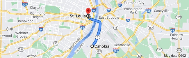 Map from Cahokia to St. Louis
