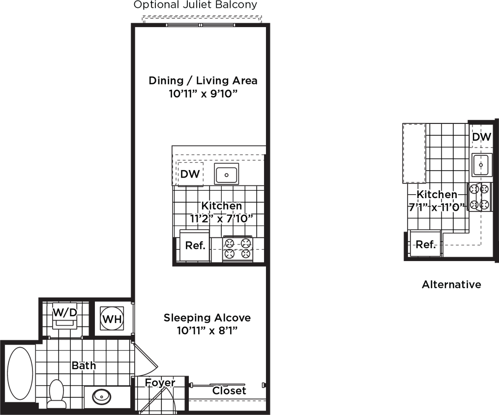 Floor Plan - Studio 1 Bath - S02 Affordable 80%