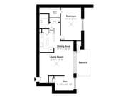 1 Bedroom with Den, 1 Bath, 847 sq. ft.