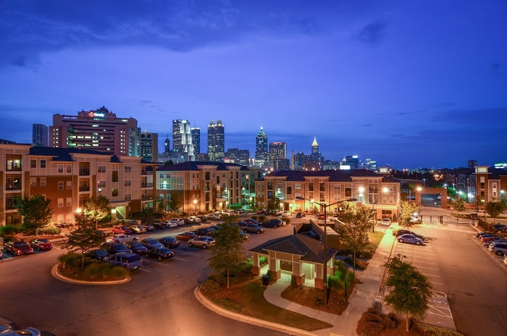 Skyline night view from community