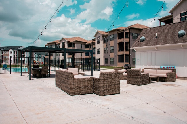 The clubhouse patio is ready for relaxation.