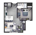 A2 One Bedroom 637 sqft